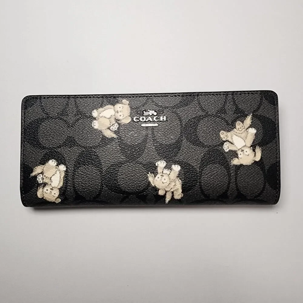 NWT Coach CC927 Creatures Happy Dog Slim Black Multi Wallet v3
